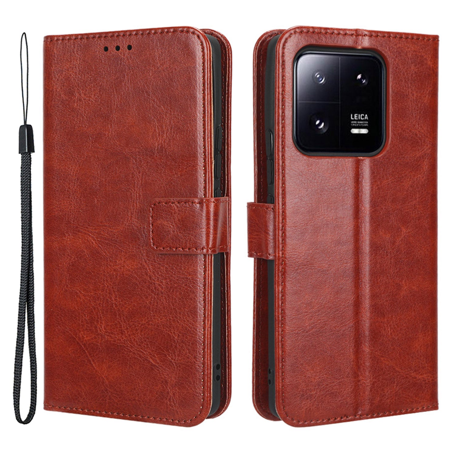 Magnetic Crazy Horse Texture Phone Case For Xiaomi 13 5G Wallet Stand PU Leather Anti-drop Full Protection Mobile Phone Cover with Strap Magnetic Crazy Horse Texture Phone Case For Xiaomi 13 5G Wallet Stand PU Leather Anti-drop Full Protection Mobile Phone Cover with Strap